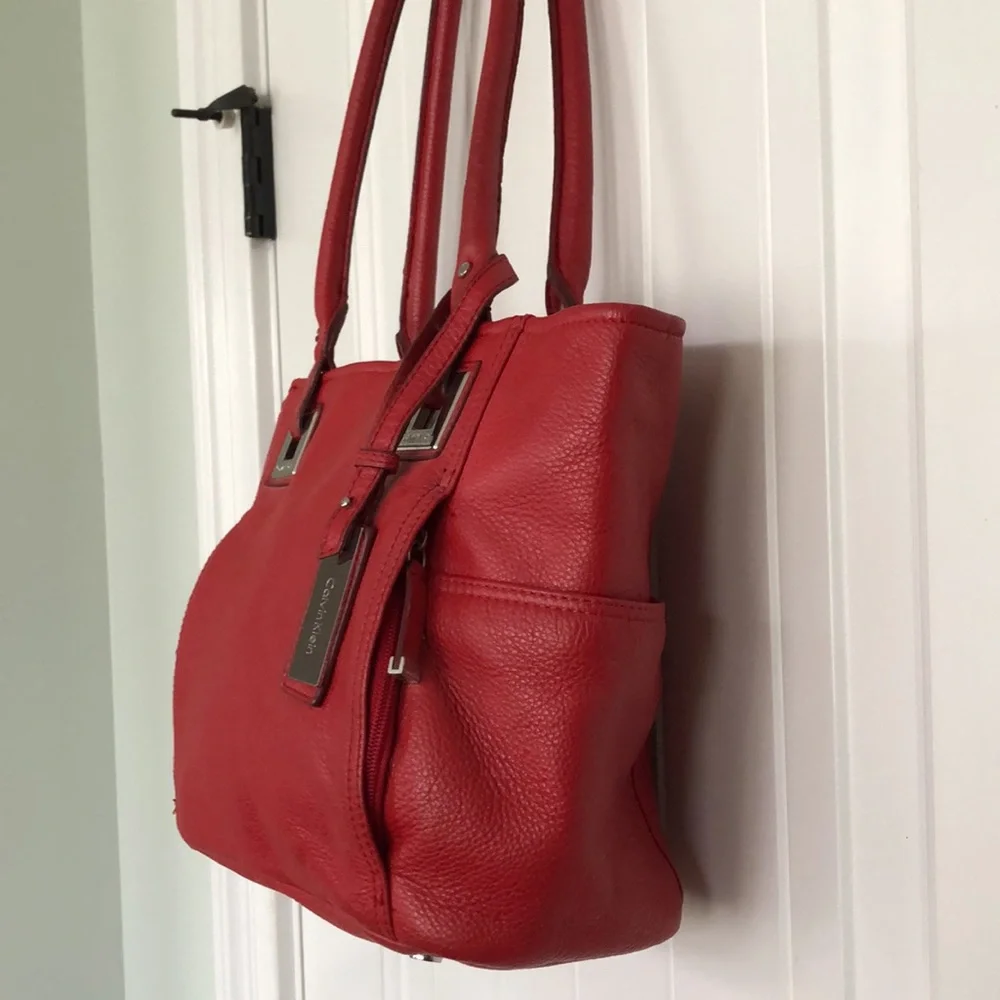 Calvin Klein Red Leather Handbag In Preloved & Gently Used Condition! - Picture 5 of 14